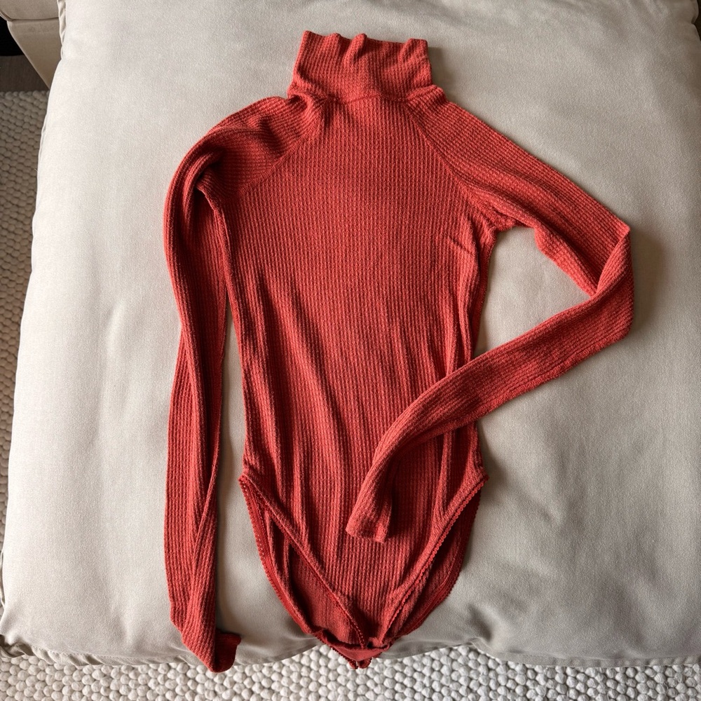 Free People Rust Ribbed Bodysuit